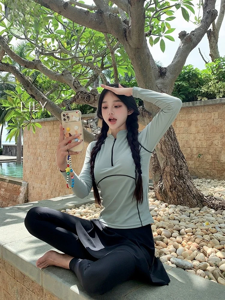 2025年新作-レディースビキニ水着-長袖-プロ仕様-スポーツ-セパレート-ビーチ-バケーション-日焼け防止-水泳コスチューム