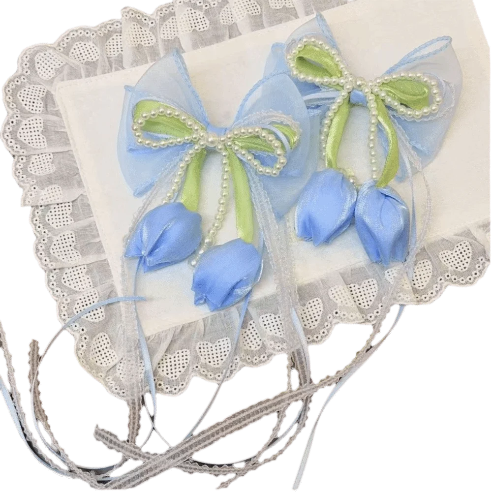 

Chiffon Bowknot Chiffon Tulip Hair Clips Floral Pearl Floral Hair Clips Pastel Sweet Flower Bow Hairpin Girl Hair Accessories