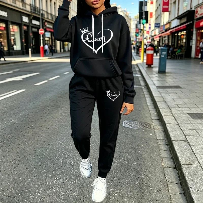 2026 Women's 2 Pcs Sets Casual Hooded Sweatshirts Tracksuit Outdoor Sports Jogging Clothing AutumnWinter Street Woman Pants Suit