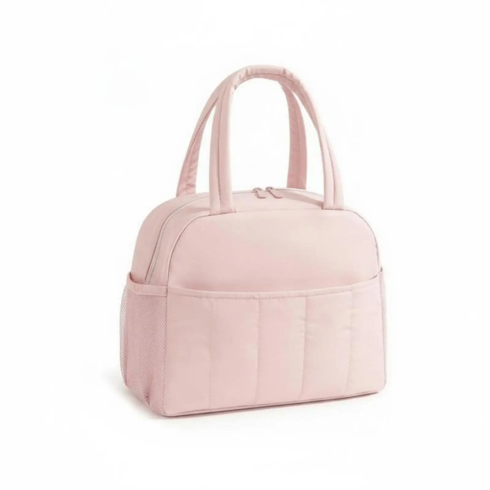 Quilted Insulated Lunch Carrier Padded Meal Tote Bag with Side Pocket for Women Men Office Outing Mini Carrier
