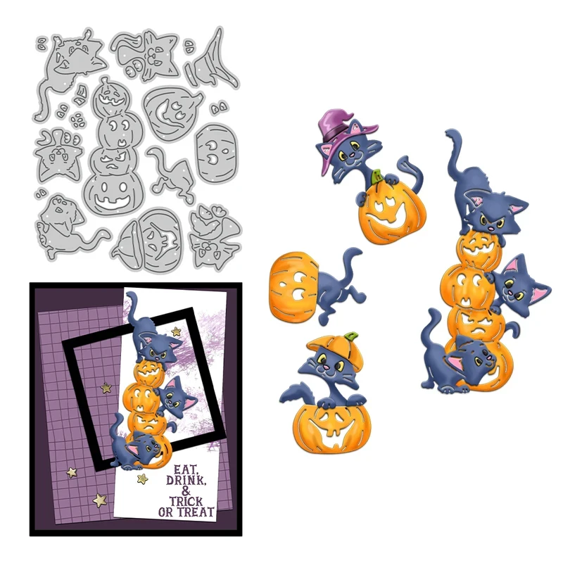

Halloween Pumpkins And Cats Cutting Dies DIY Scrapbooking Supplies Metal Dies Knife Mold For Card Making Albums Decor