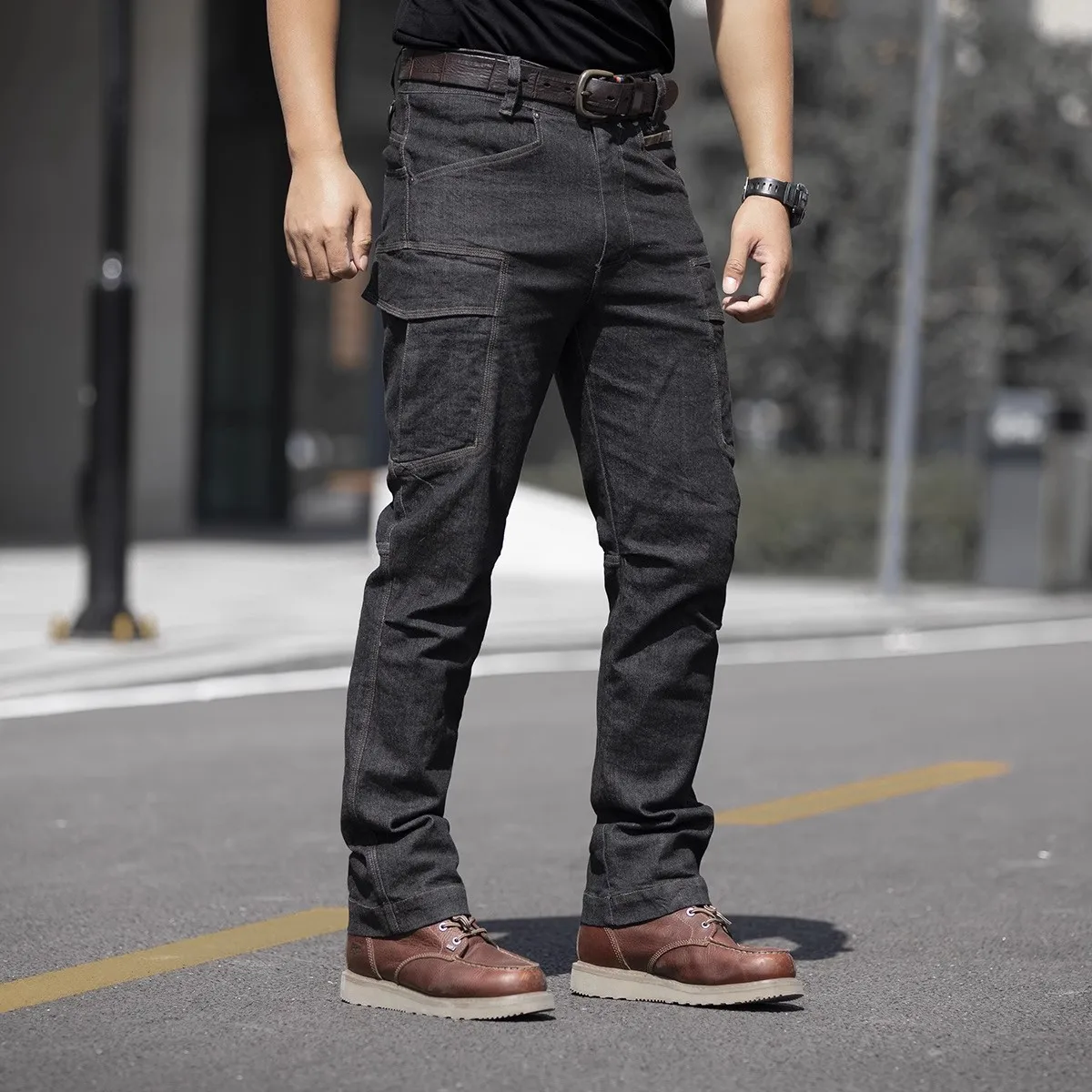 Men's Tactical Jeans Military Denim Cargo Pants Multi-pocket Elastic Casual Work Trousers Outdoor Combat Training Hiking Pants