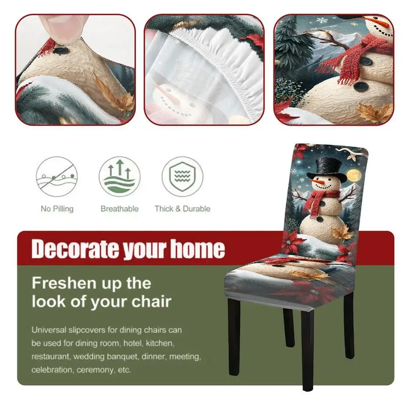 4/6 قطع من أغطية كراسي الطعام الشتوية بنمط رجل الثلج وقابلة للغسل في الغسالة وقابلة للإزالة وواقيات الكراسي المزخرفة لغرفة المعيشة #3