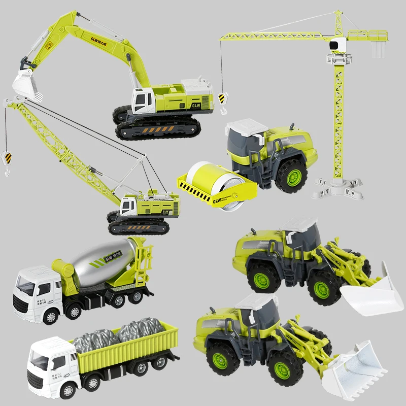 1:55 8 estilos verde claro Diecast simulación ingeniería vehículo excavadora volquete camión grúa aleación juguetes para niños