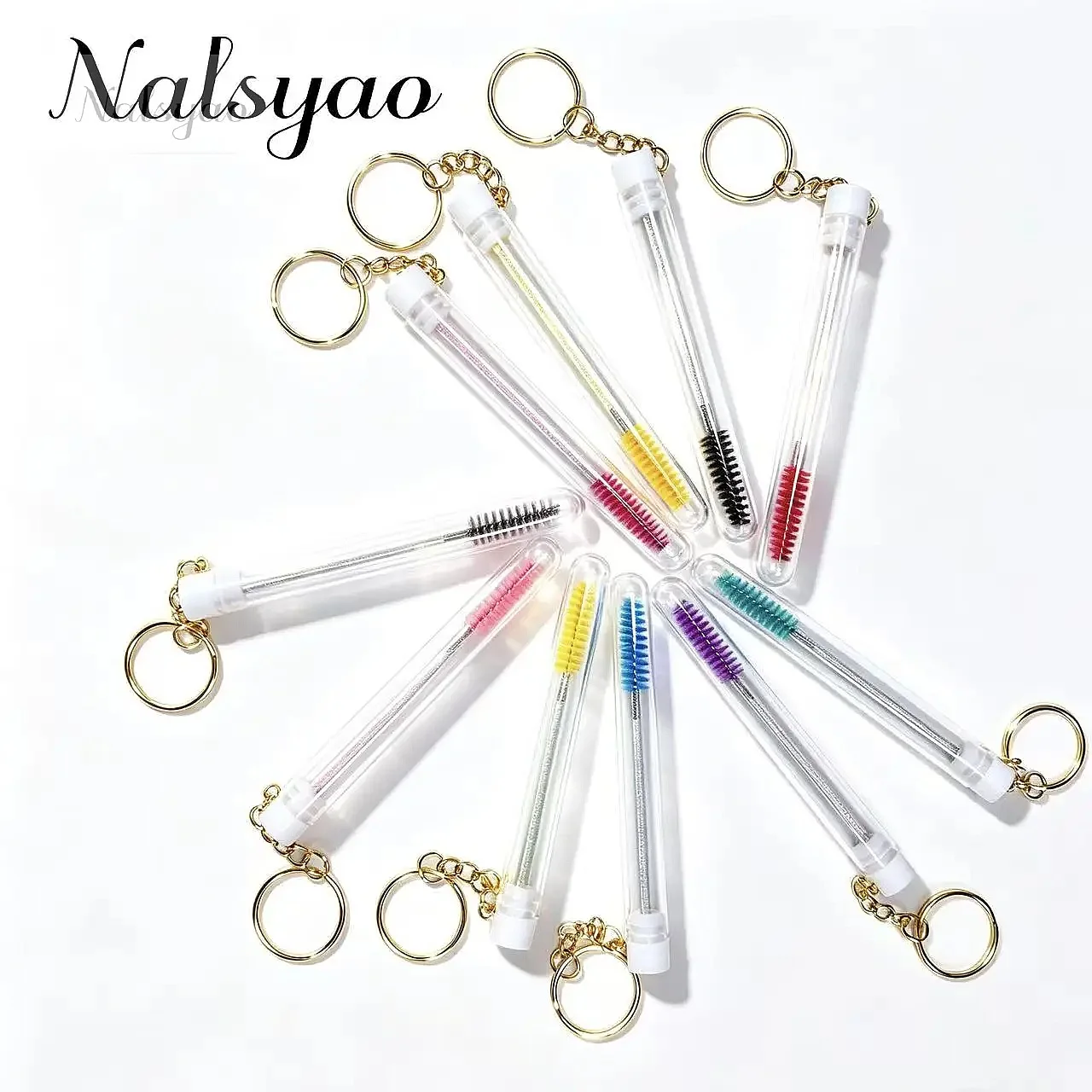 10/20Pcs Glitter Mascara Wand Keychain Lash Extension Container Micro Comb Clear Makeup Tube Eyelash Brush Gold