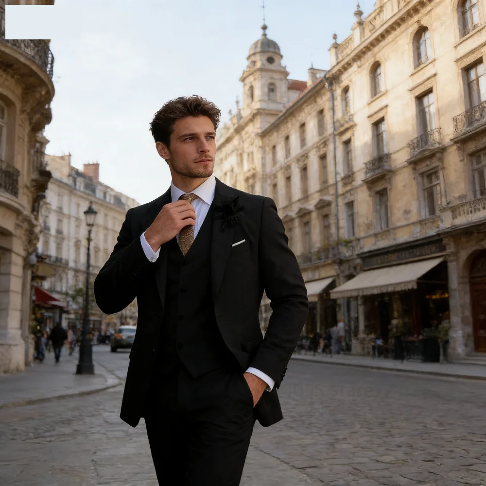 

Комплект из 3 предметов: классический мужской костюм для свадьбы, деловых встреч, вечеринок и торжественных мероприятий (пиджак, жилет, брюки)