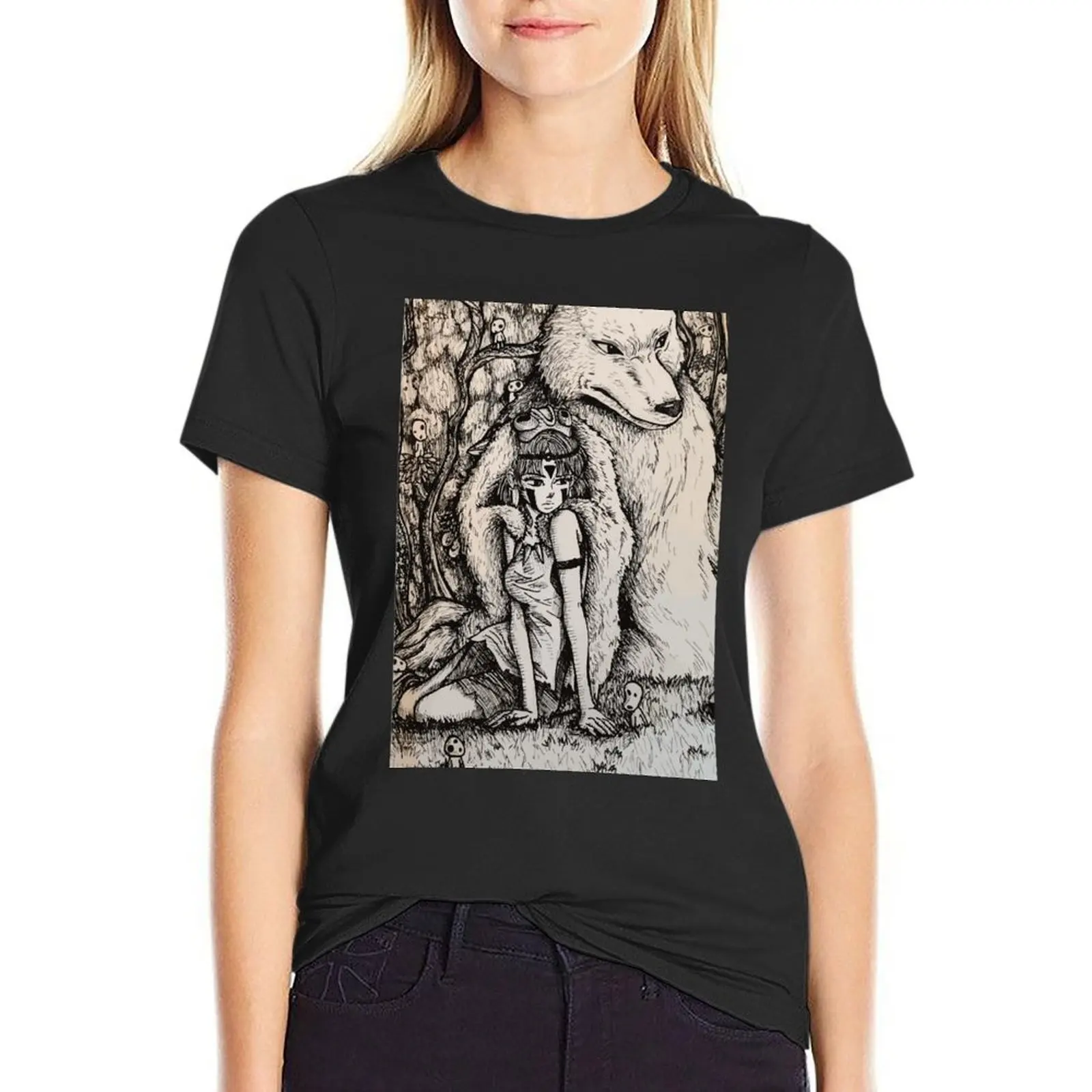 

Wolf and Strong Nature Princess Fan Art T-Shirt cute clothes customs lady clothes cotton t shirts Women