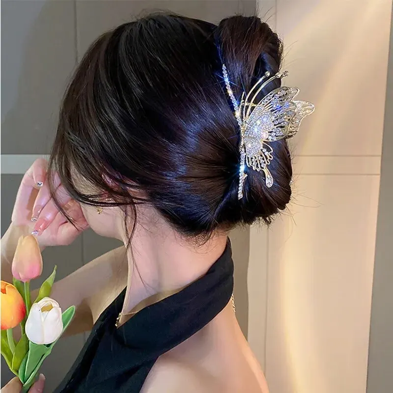 Super Fairy Diamond Butterfly Large Grab Clip New Temperament Back of the Head Shark Clip Disk Hair Clip Headdress Hair Card Fem