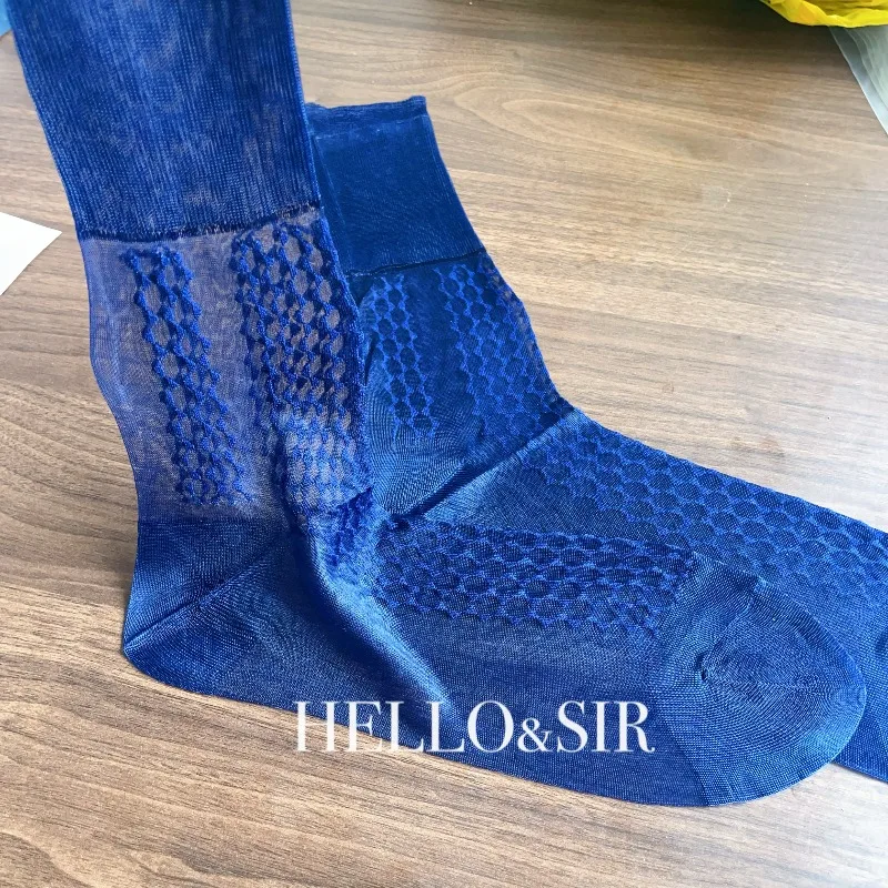 Men's Silk Socks Summer Spring Vintage Loose Nylon Striped Breathable Soft Ultra-thin Socks Solid Business Formal Wear Crew Sock