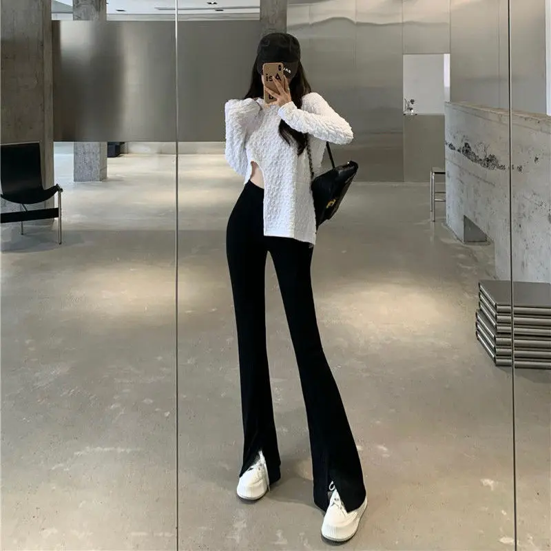 

Sets Women Design High Waited Pants Autumn Casual Fashion Folds T-shits Irregular Sexy All-match Harajuku Outfits Ladies Ulzzang