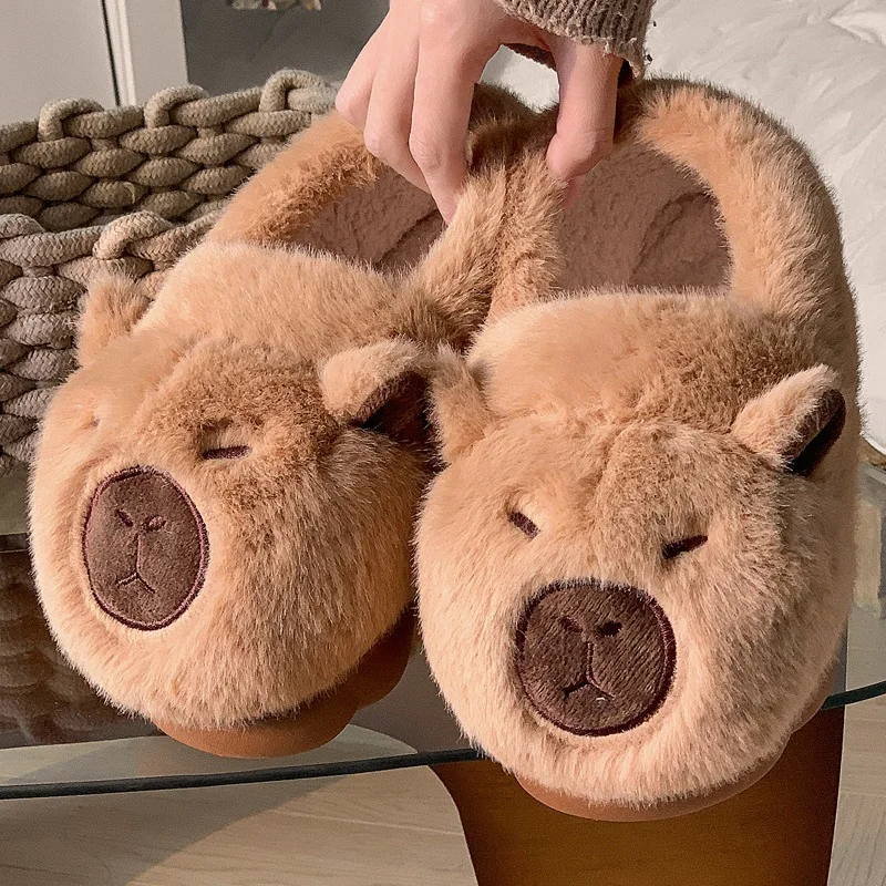 2026 Size Capybara Cotton Slippers Half Wrap Heel Home Soft Non-slip Warm Breathable Indoor Plush Shoes Couple Slippers36-45