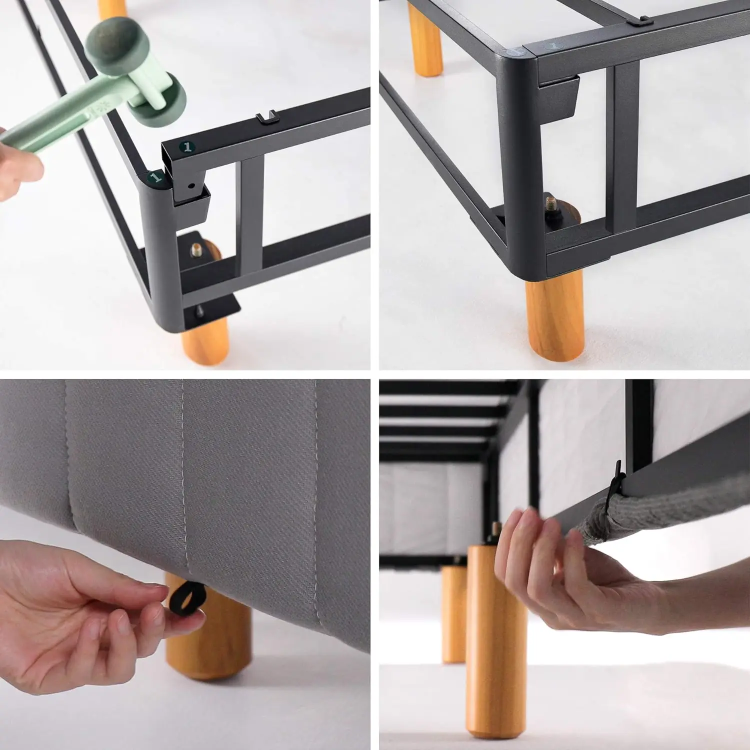 Good Design Award Winner Justina Metal Mattress Foundation, 16 Inch Platform Bed, No Box Spring Needed, Queen