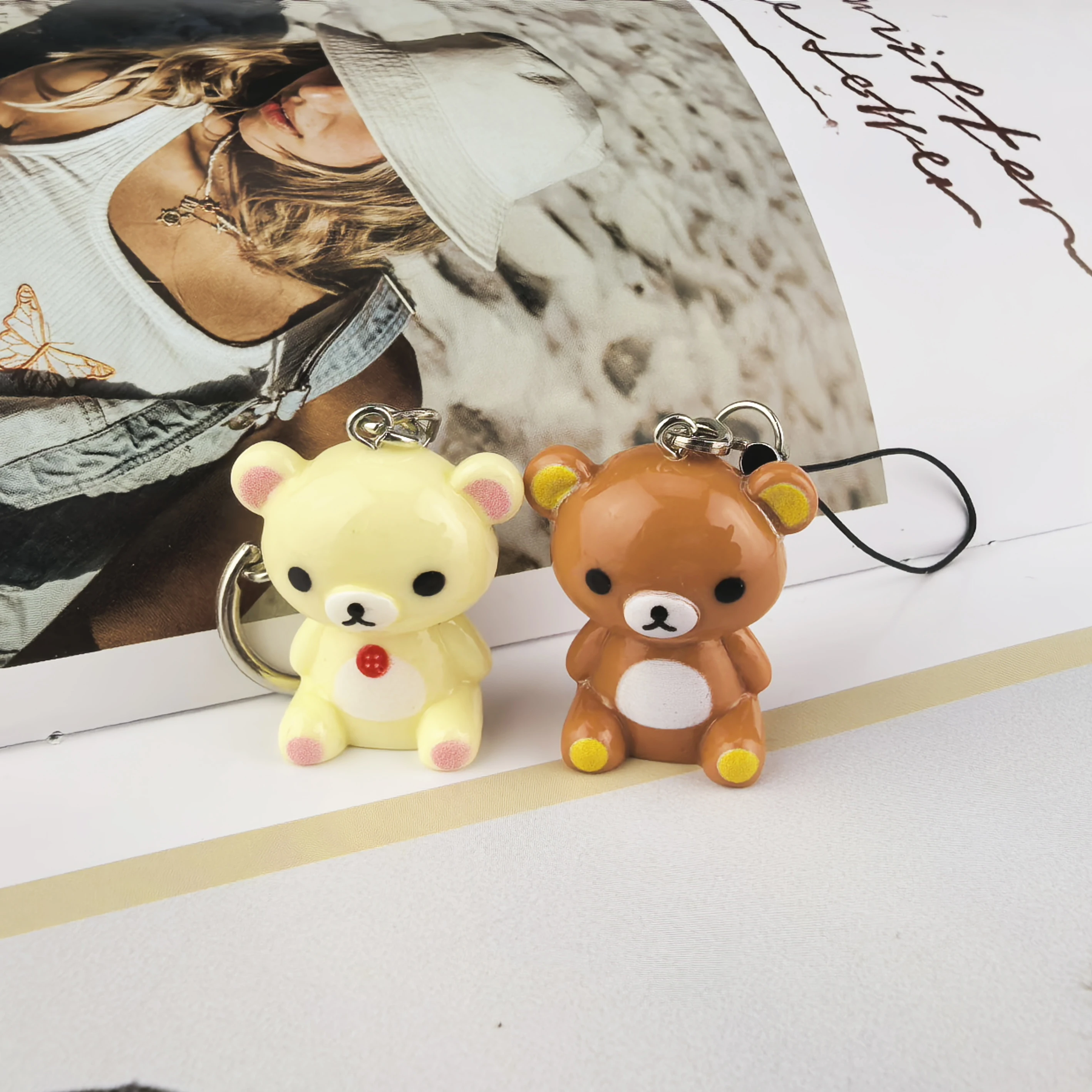 Kawaii Rilakkuma Easy Bear Keychains Lazybear Doll Bag Clothing Puller Phone Rope Keyrings Accessories Pendants Couple Gifts