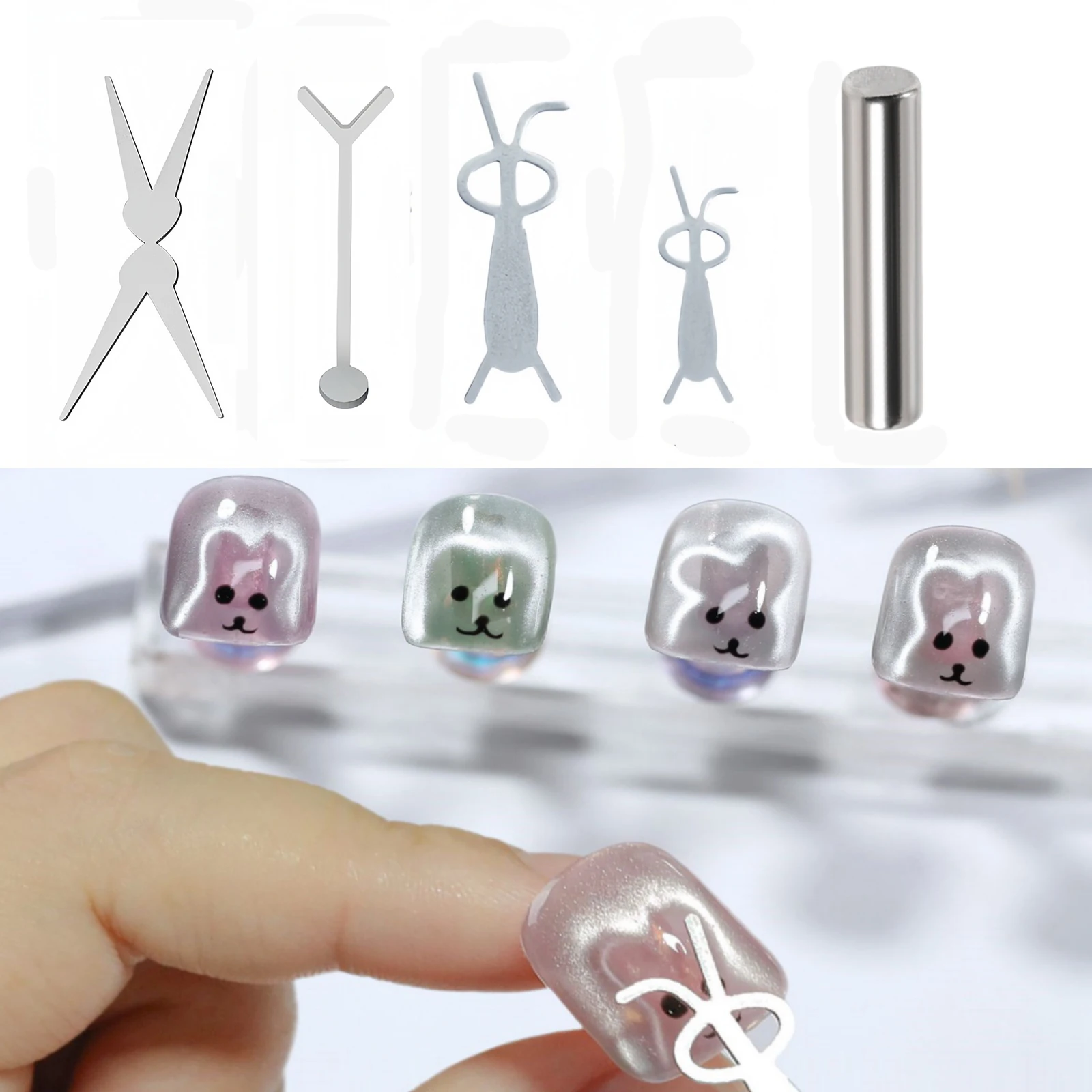 2/3/5Pcs Cat Eye Magnet Heart Rabbit Ear Shaped Strong Magnetic Pen French Effect Nail Art - DIY Salon Use Multi-functional Tool