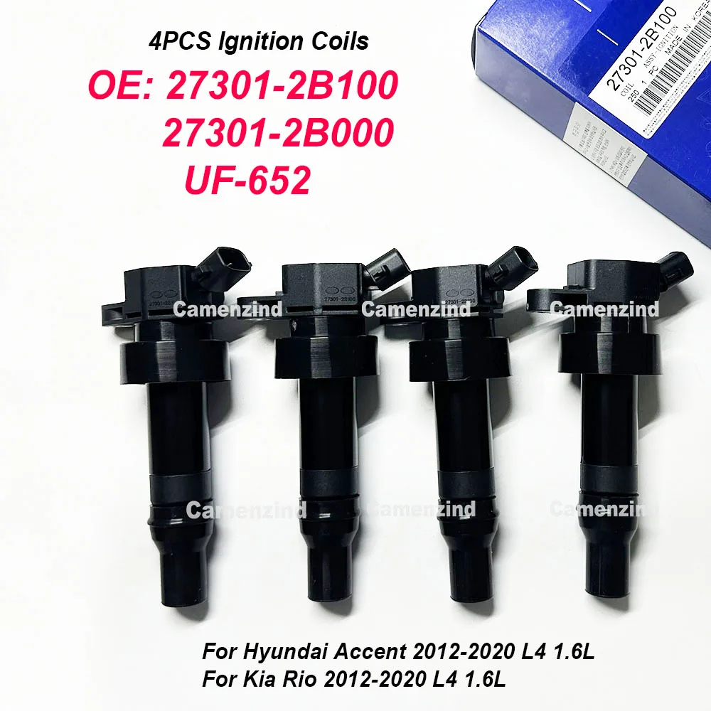 

4 шт. катушка зажигания 27301-2B100 27301-2B000 UF-652 для Hyundai Accent 2012-2020 L4 1.6L для Kia Rio 2012-2020 L4 1.6L 273012B100