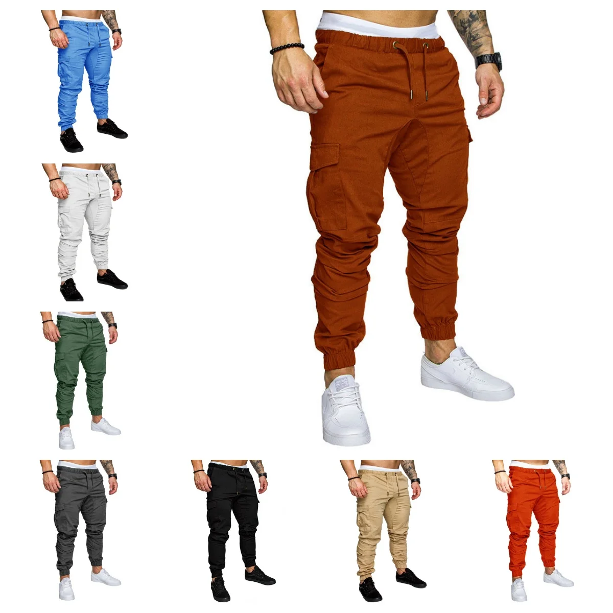 Must-have men's high stretch work pants for spring and summer, summer lace up drawstring pocket harem elastic pants BSD-8811 - Image 2