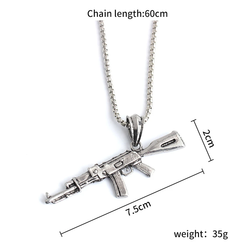 Trend Hip Hop Ice out Gold Silver Color Ak 47 Gun Pendant Necklace for Men Street Rap Rock Statement Jewelry Gift