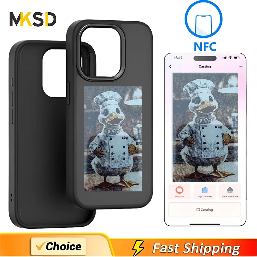 NFC DIY Picture Ink Phone Case for iPhone 16 15 14 13 Pro Max DIY Case Screen Phone Cover Cartoon Protection Funda Battery Free