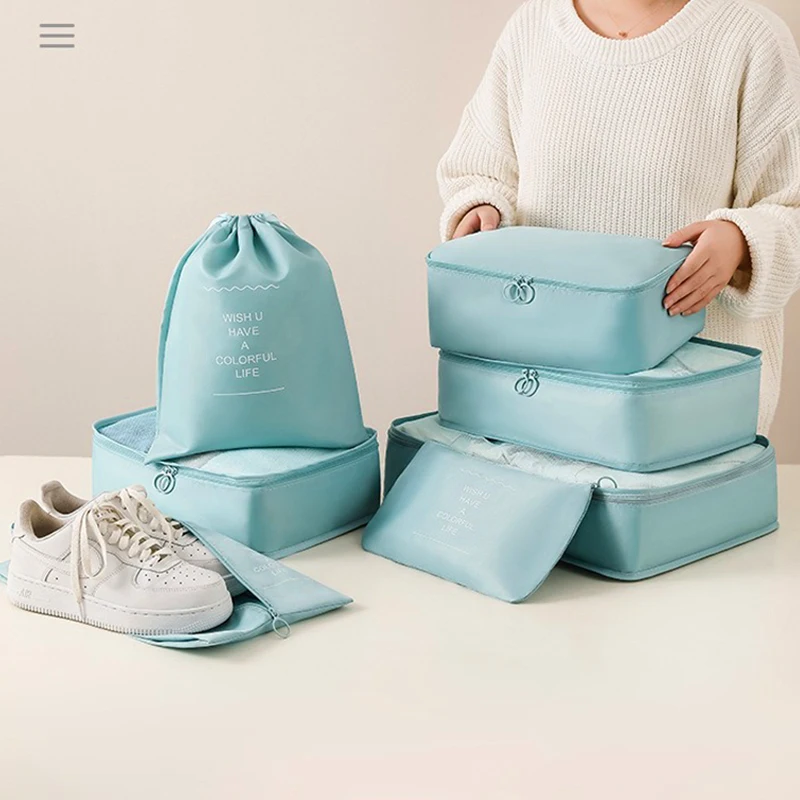 Conjunto de cubos de embalagem de 7 peças para organizador de bagagem resistente de viagem com bolsa de higiene pessoal, presente perfeito para itens essenciais de viagem!