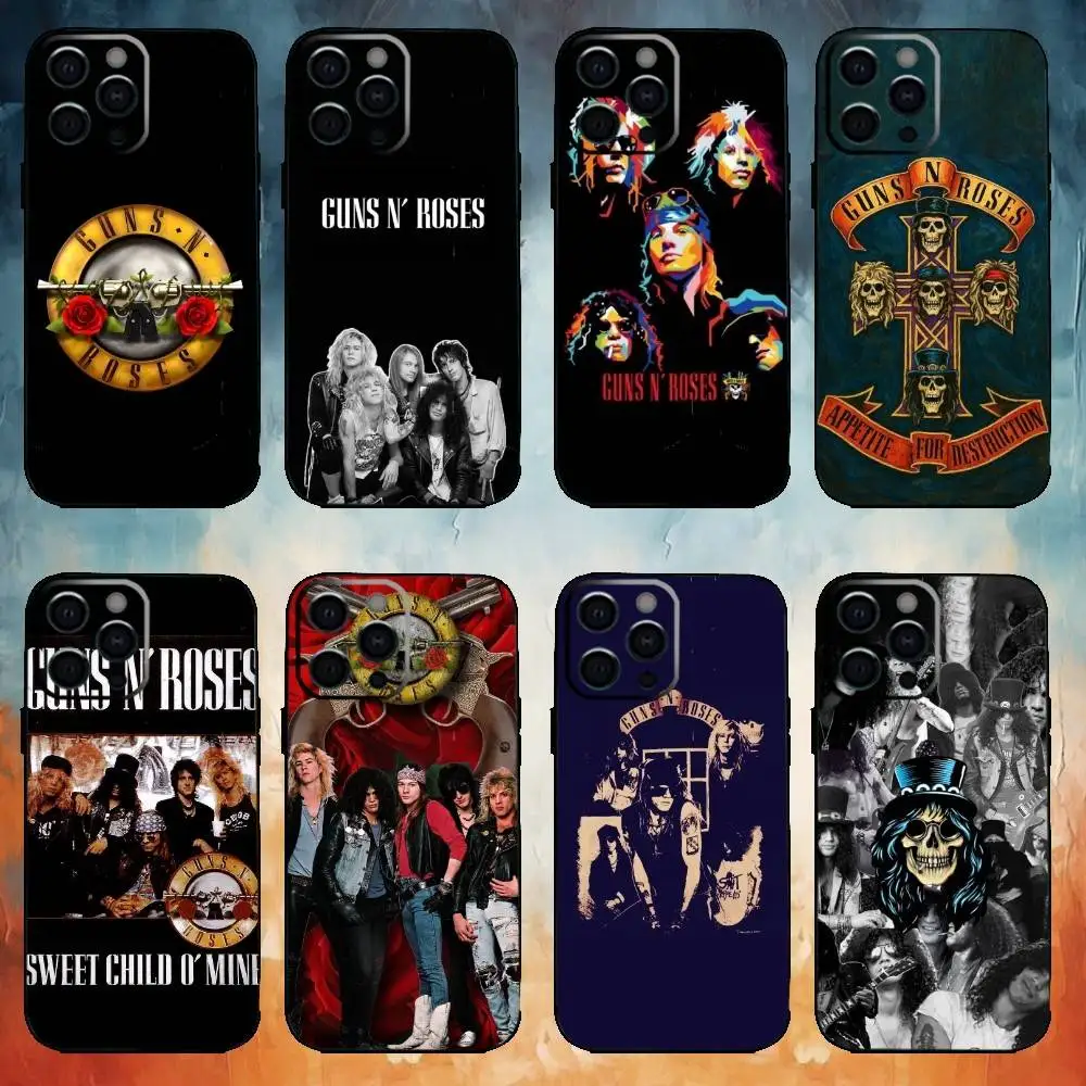 

Band G-Guns N Roses Phone Case For iPhone17,16,15,14,13,12,11 Plus,Pro Max Soft Black Cover