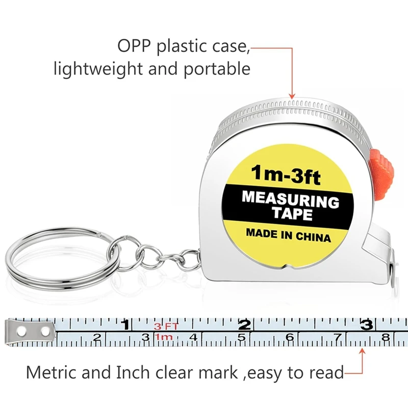 Tape Measure Keychains Functional Retractable Measuring Tape Keychains With Slide Lock For Construction Party,1M/3FT