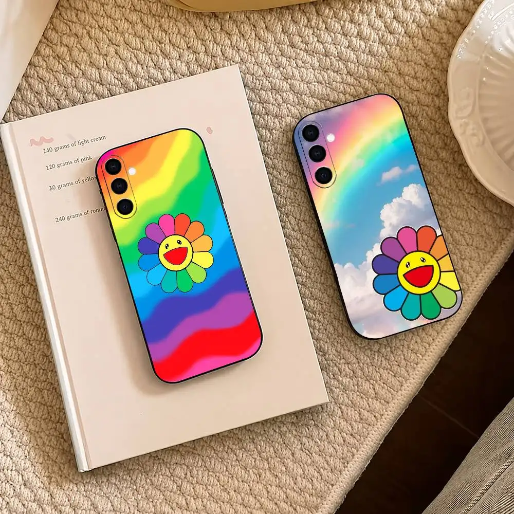 colourful Takashi M-Murakamis Flowers Phone Case For Samsung A73 20,21s,22,31,32,52,53,72 Soft Black Shell