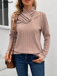 Maglietta per le donne magliette a maniche lunghe lavorate a maglia eleganti pullover a collo alto autunno inverno vestiti giovanili per le donne 2023