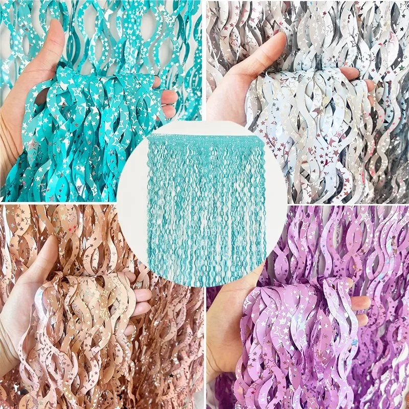 Colorful S-shaped Rain Curtain Mermaid Party Decor Wedding Bridal Shower Decor Happy Little Mermaid Girl Birthday Party Garland