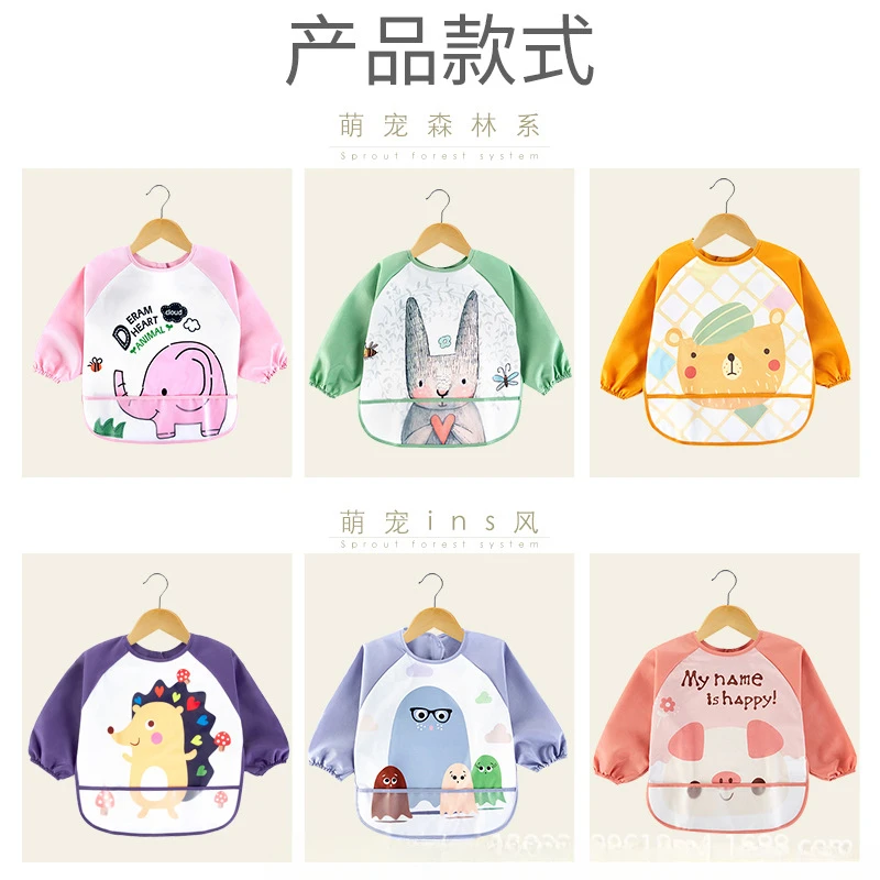 Cartoon New Cute Bibs Children Baby Kids Toddler Waterproof Long Sleeve Art Smock Feeding Bib Apron Fit 1-7 Years Baby Stuff