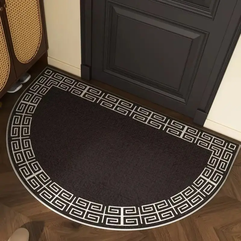 VIKAMA Black White Greek Key Border Door Mat Stain Resistant Non Slip Indoor Non Slip Backing Home Organization Home Decor