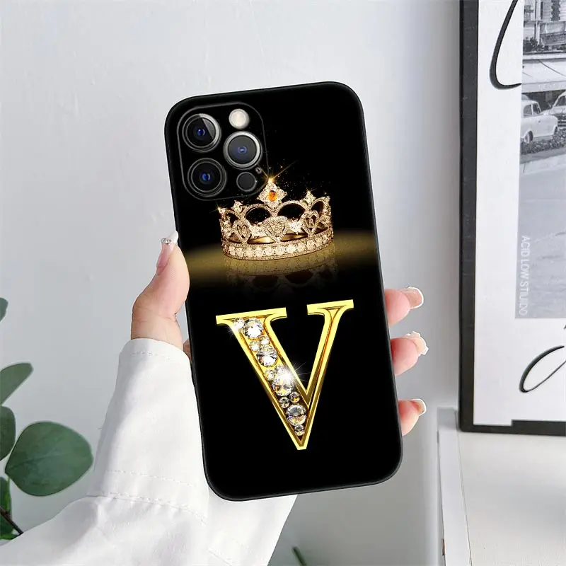 Initial Letter Q T R V X Y W P Phone Case for iPhone 11 15 Pro Max Case Coque 14 Plus 13 Pro 12 11 X XS XR 7 8 SE TPU Soft Cover