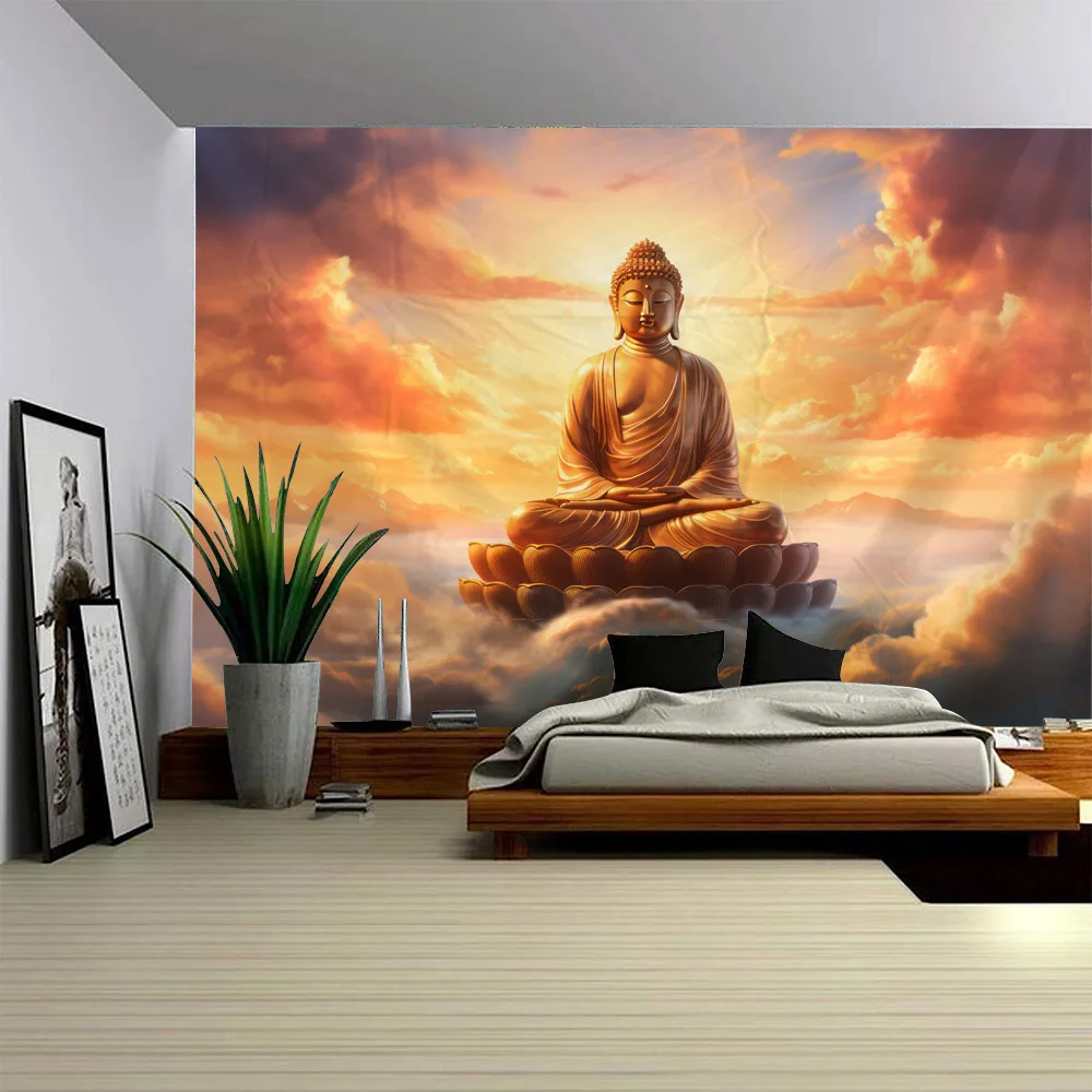 Bohemian Style Buddha Statue Tapestry Wall Hanging Meditation Lotus Home Decoration Hippie Wall Background Hanging Cloth