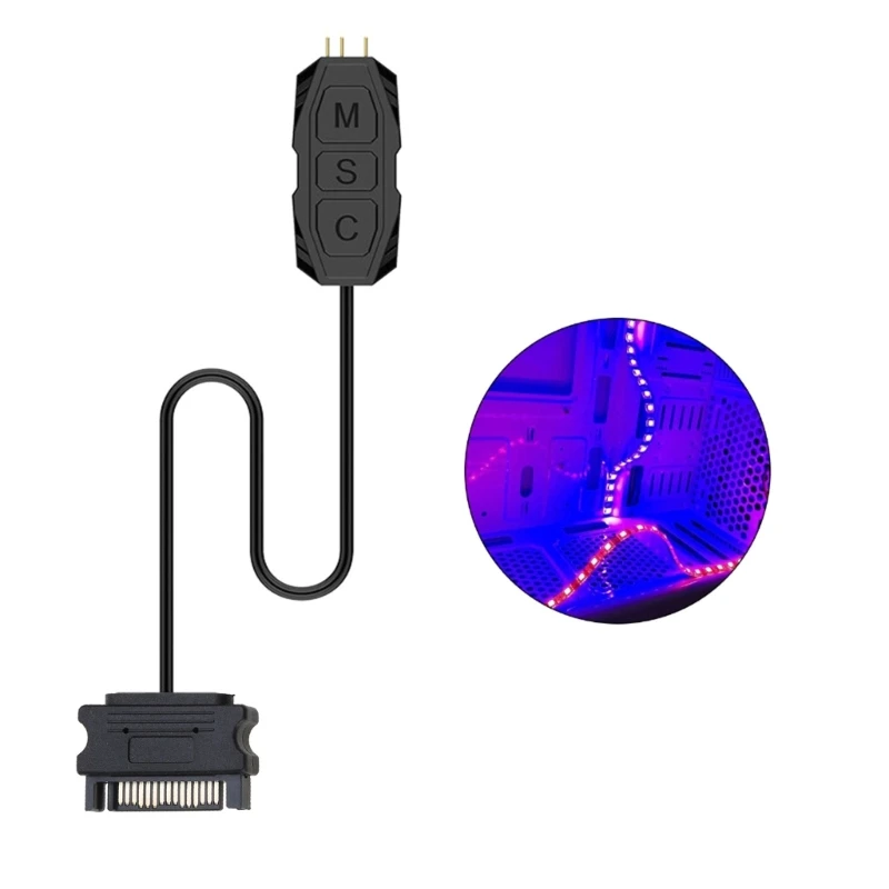 RGB Controller Cable,PC 5V 12V ARGB CPU for Case Fan LED Light Strip Lamp Bar Water Cooling AURA Control,Sata/Molex Powe