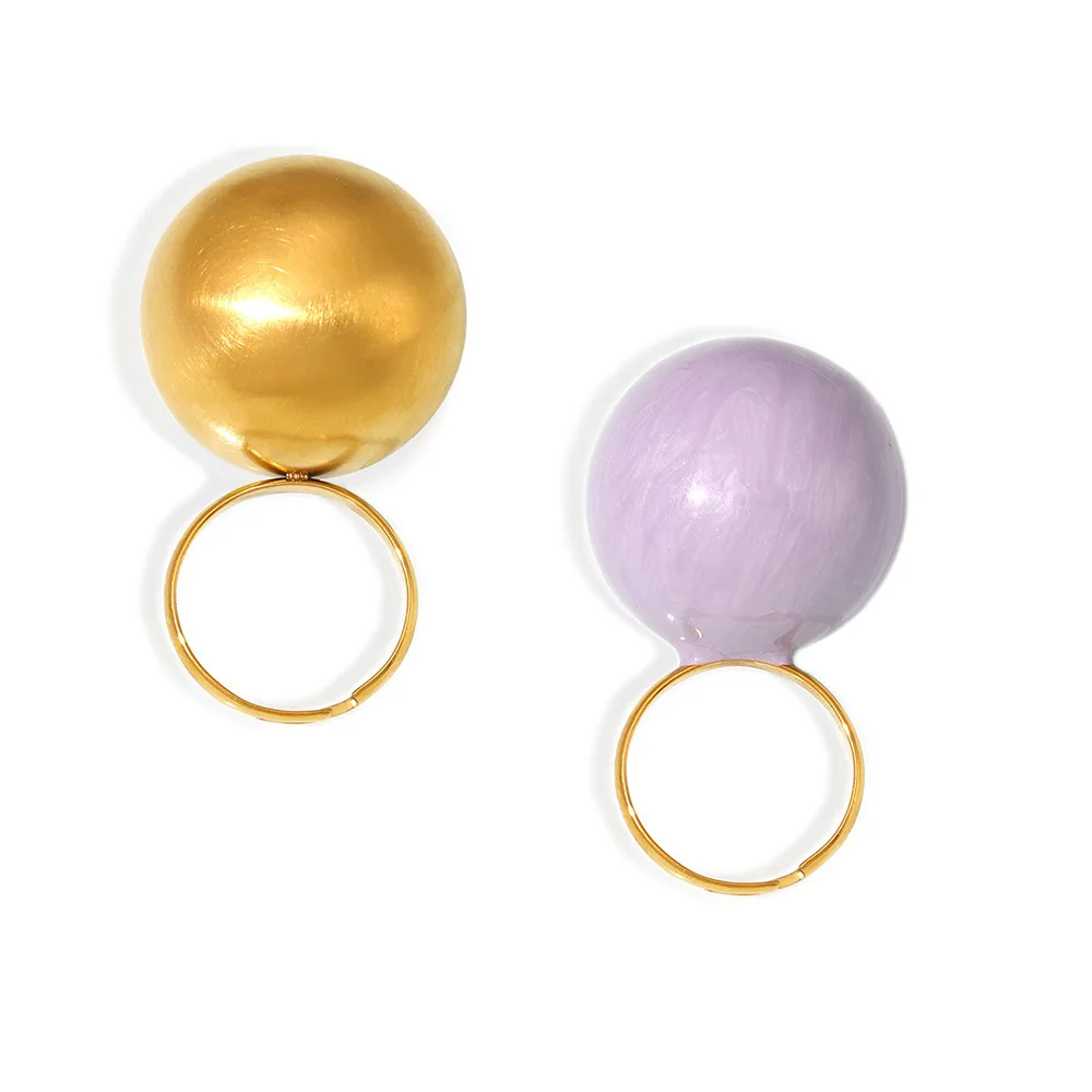 Anello grande sferico viola alla moda da donna Nuovo anello di personalità in acciaio inossidabile placcato oro Accessori di gioielli di design di