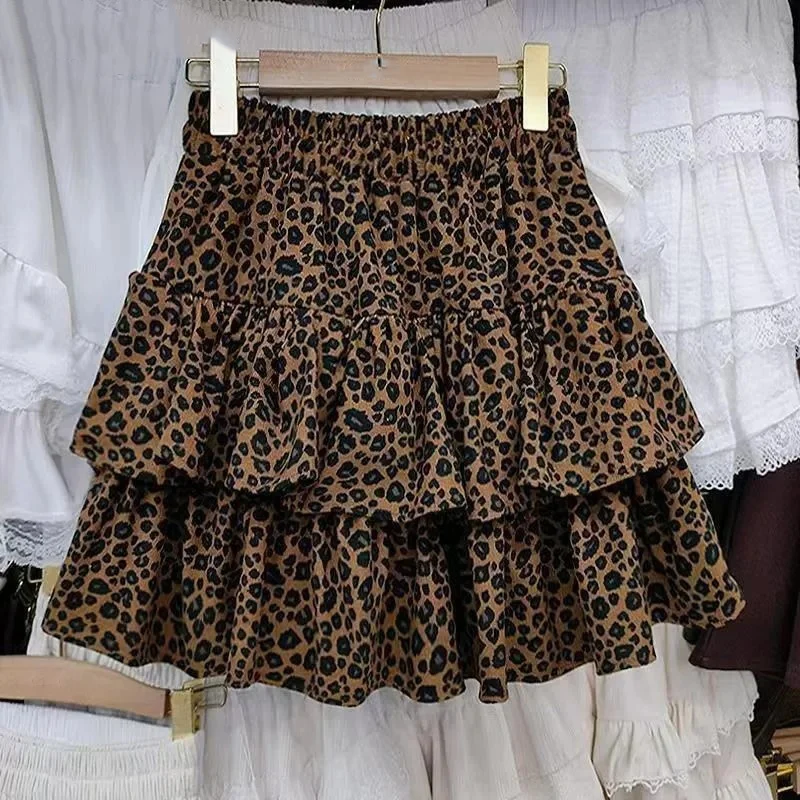 Faldas De leopardo De moda cintura elástica A-line Saia Sexy coreano Jupe túnica A-line Mini falda Mujer 2025 Faldas Mujer De Moda Mujer