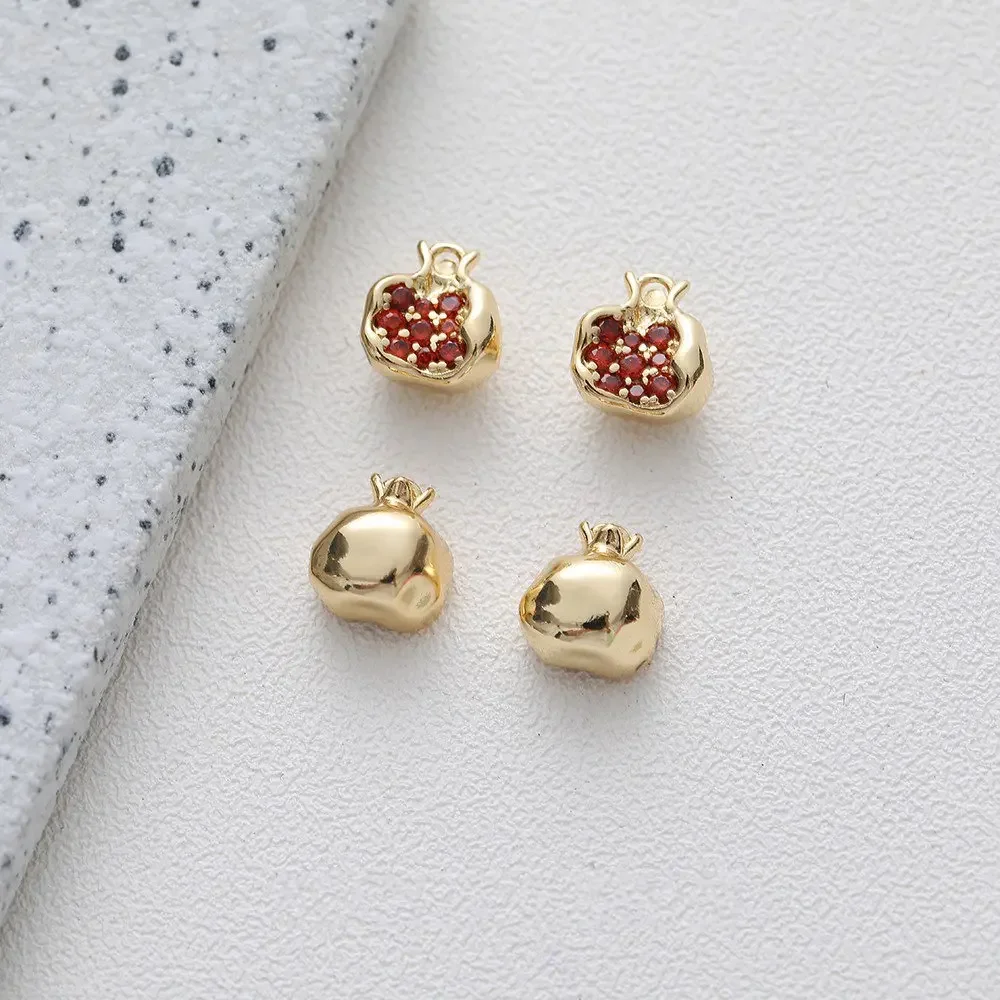 2PCS  Design Pomegranate Shape Pendant Bracelet with Zircon DIY Necklace Brass Handmade 14k Gold Plated Accessories