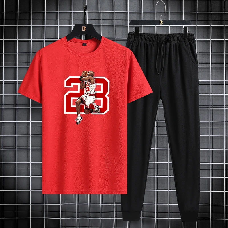 

Summer new men's round neck quick drying casual sports fitness breathable short sleeved+shorts set two-piece set