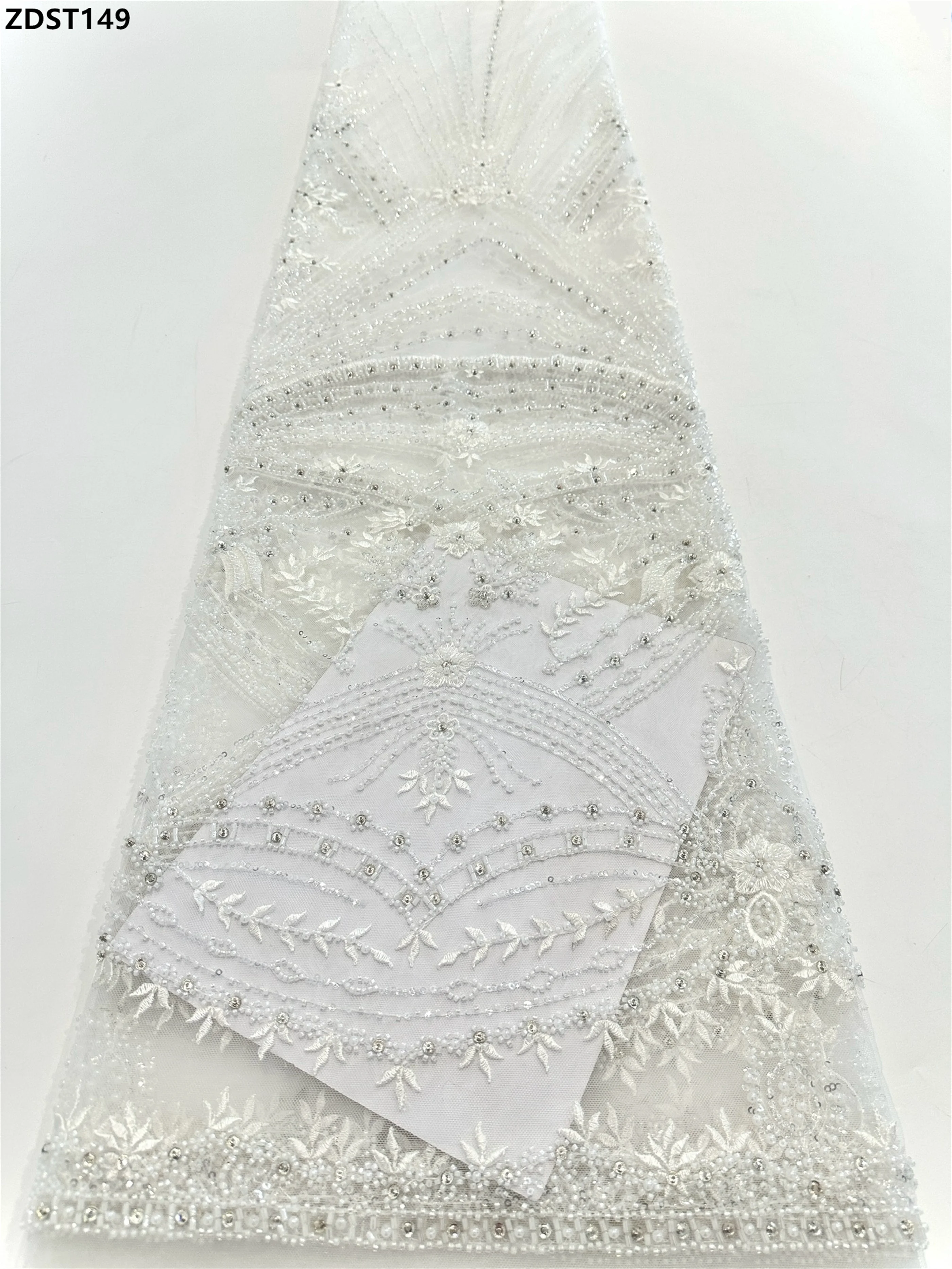 

Luxury French Beads Sequins Tulle Material Nigerian Lace Fabric for Wedding Women Dress Beaded Tulle Fabric for Gowns