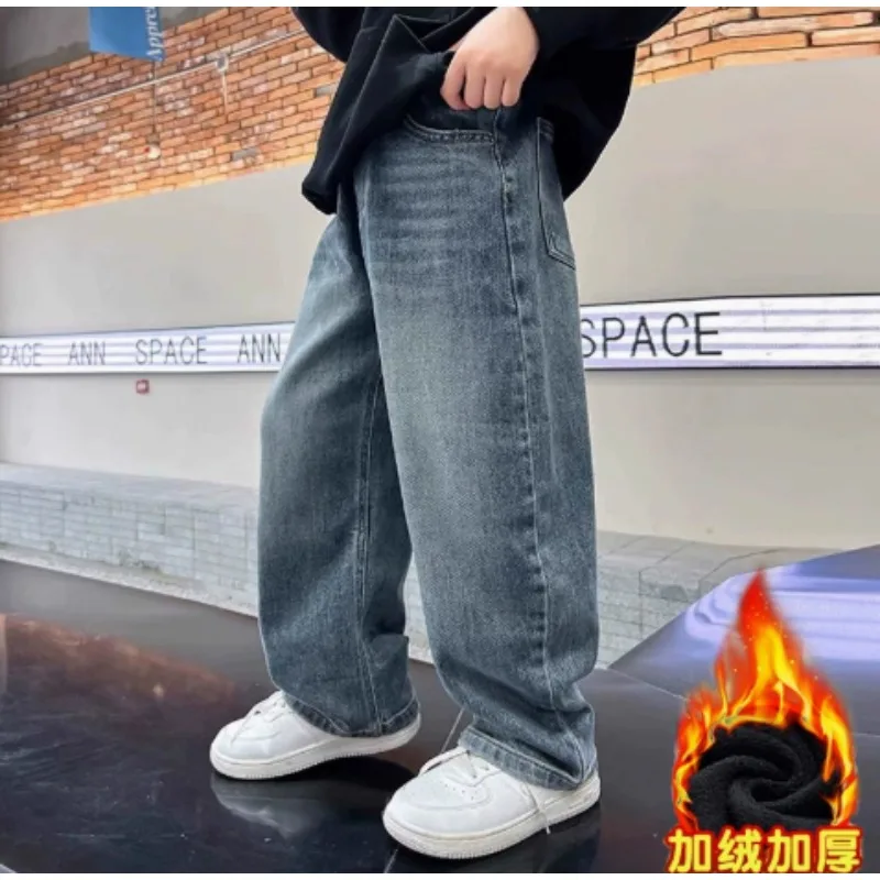 Boys Jeans Pants Spring Kids Wide Leg Straight Trousers Autumn Loose-Fit Casual Trousers Children's Trendy Sweatpants Pant