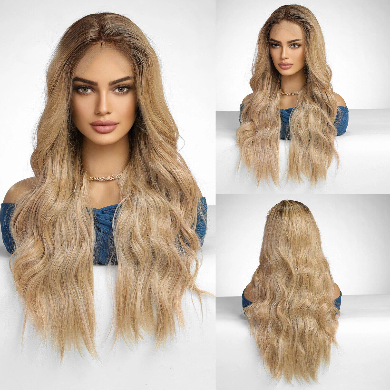 

Lace Brown Ombre Long Wavy Hair for Women Daily Wigs