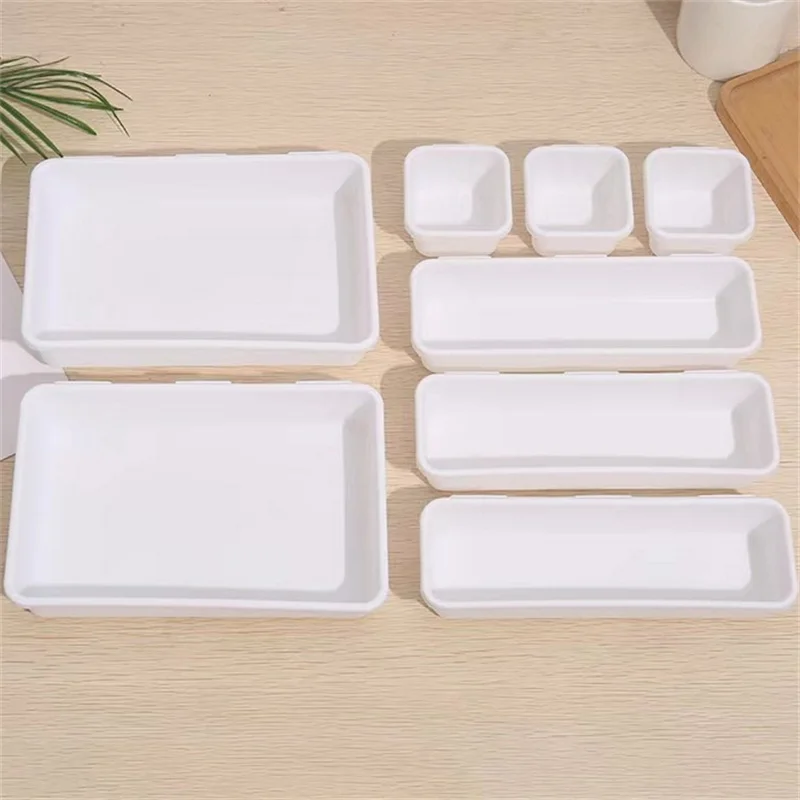 New 8PCS White Women Makeup Organizer Drawer Organizers Dustproof Desk Stationery Storage Box For Kitchen Bathroom Accessories