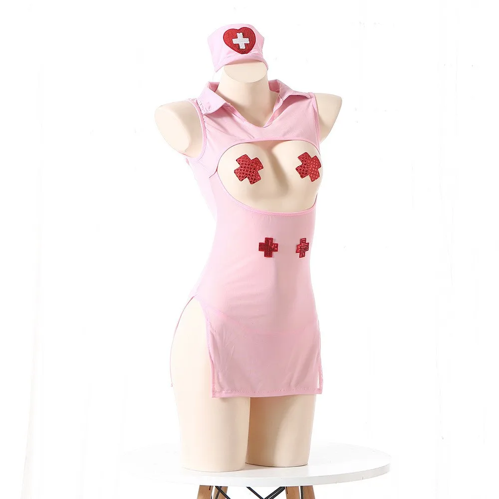 Sexy Lingerie Nurse Cosplay Transparent Uniform Seduction Panties Skirt Underwear Role Play Clothes Hollow Out Sensual Pajamas