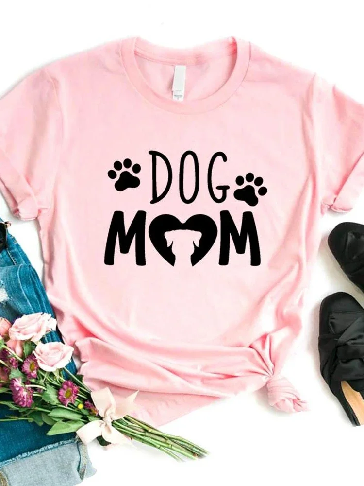 Women T Shirt Dog Mom PAW Print Tshirt Women Short Sleeve O Neck Loose T-shirt Ladies Causal Tee Shirt Clothes Tops