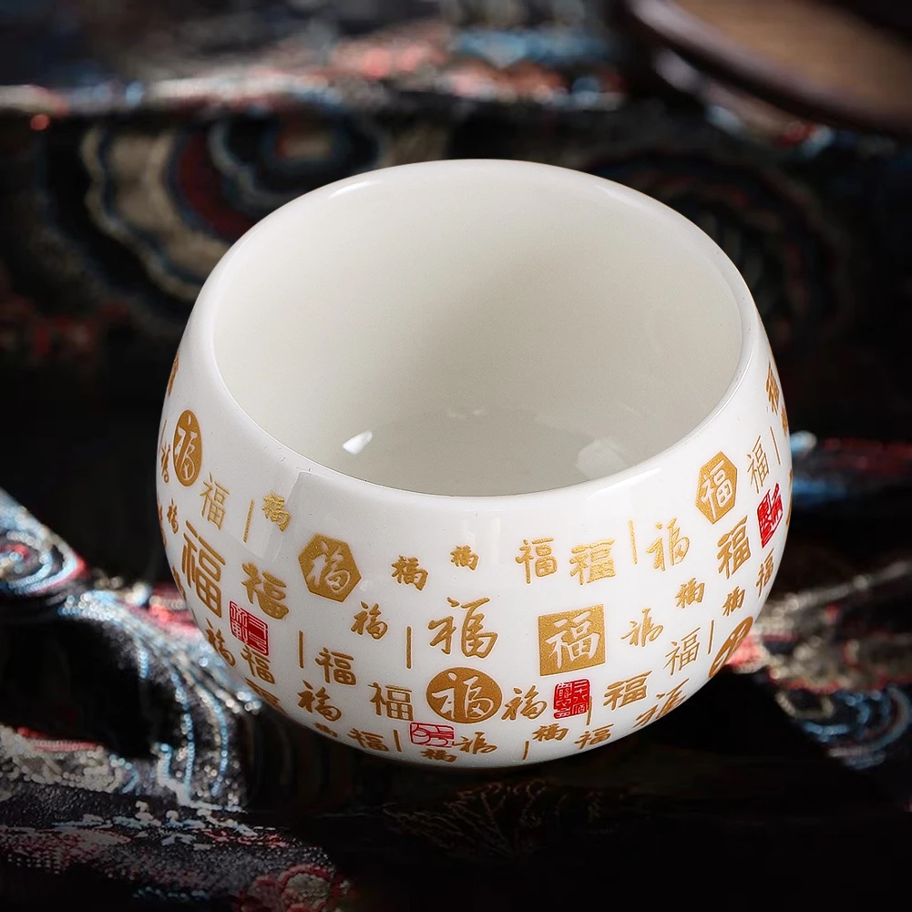 السيراميك مائة بركات السلطانية Baifu ماستر كوب الأبيض الخزف الكونغ فو فنجان شاي فنغ شوي فورتشن ديكور فنجان الشاي الشاي الملحقات #4