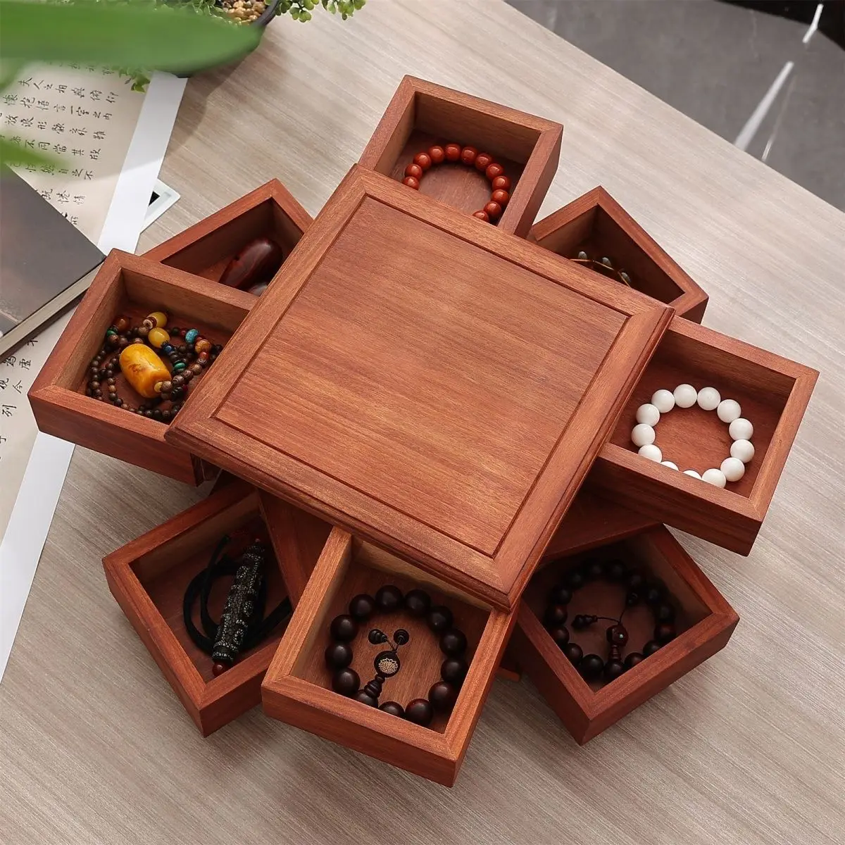 Chinese wood Luban rotary dried fruit box pure solid wood fragrant pear jewelry storage box watch box storage