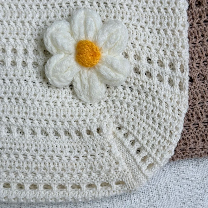 3D-Blumen-Hohlstrick-Umhängetasche, Koreanische Damen-Handtasche in Süßer, Niedlicher Einfarbiger Ausführung, für Pendeln und Freizeitreisen – Detail 2