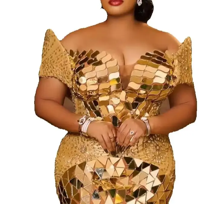 Customized Unique Gold Mermaid Prom Dresses with Wrap Shiny Crystal Sequins Dubai Evening Party Gowns Gala Robe de soiree 2026