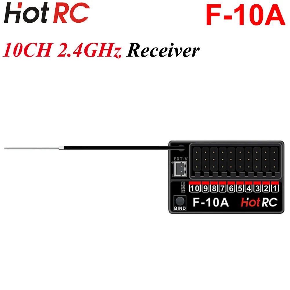 HotRC 10CH 10 Channel 2.4GHz F-10A PWM Receiver for CT-10B HT-10A Transmitter Remote Control Car Boat Ship Plane Tank Model Toy