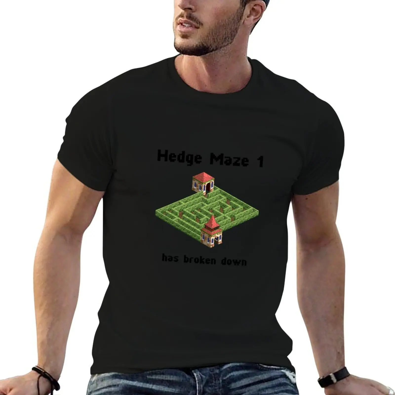 

Rollercoaster Tycoon - Hedge Maze has broken down (black text) T-Shirt men t shirt cotton 100% t shirt personalised T-Shirt