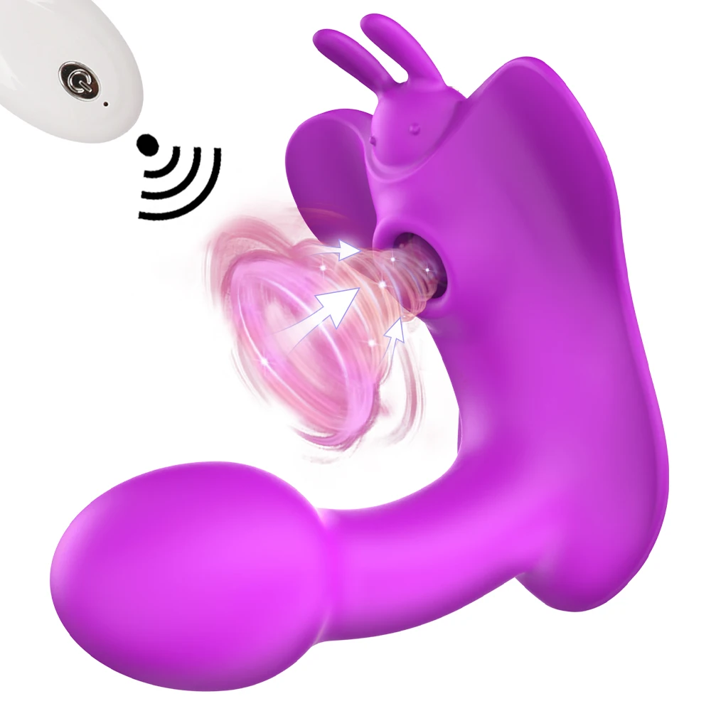 Vibrador Borboleta Wearable para Mulheres, Empurrando Dildo, Aquecimento Telescópico, Ponto G, Estimulador do Clitóris, Butplug Remoto, Brinquedo Adulto do Sexo